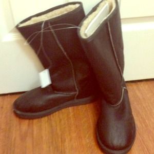 Faux brown leather sheepskin boots