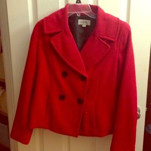 Red short pea coat