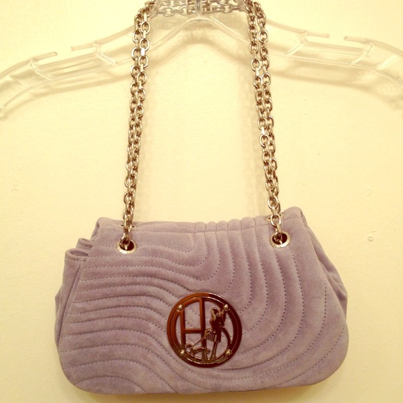 HENRI BENDEL steel-blue suede quilted purse - Picture 1 of 2