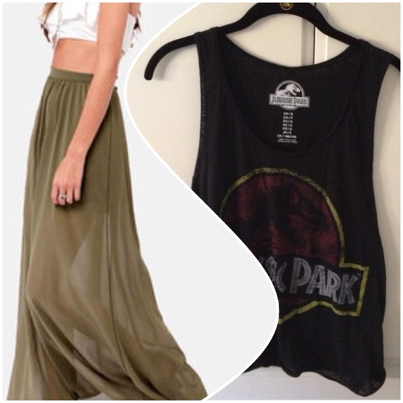 Dresses & Skirts - Olive Maxi Skirt & Jurassic Park Tank BUNDLE