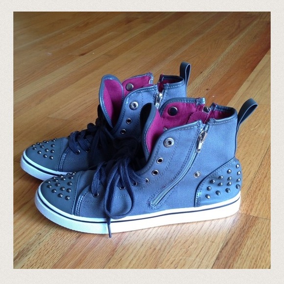 Shoes - Gray canvas studded high top sneakers