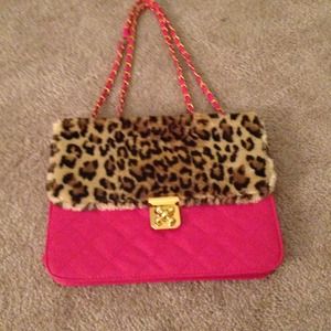 Reserved ❌Brand new hot pink with leopard hair bag