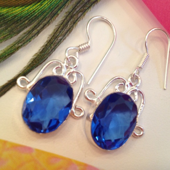 💙💙Blue created Topaz Dangle Earrings 💙💙