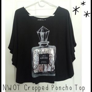 NWOT Black Cropped Poncho Style Top - XL