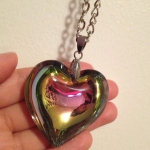 Long multi color heart necklace