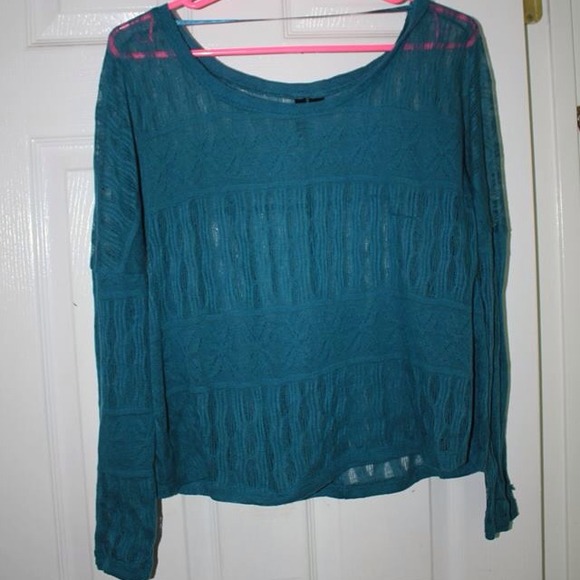 Blue Open Knit Long Sleeve Top - Picture 2 of 2