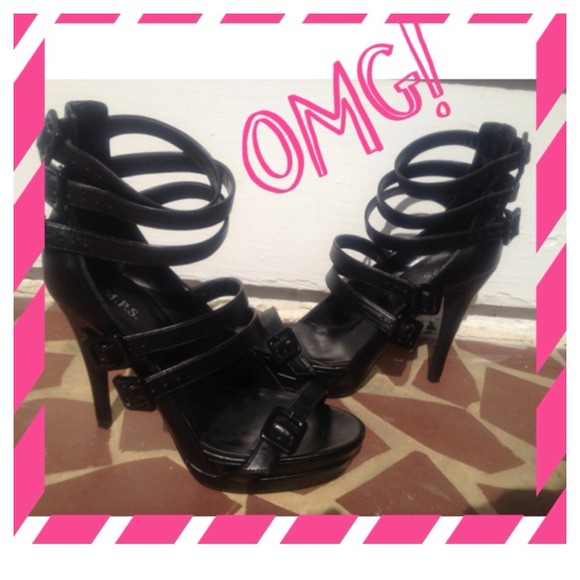 50 shades black buckle platform stilettos!