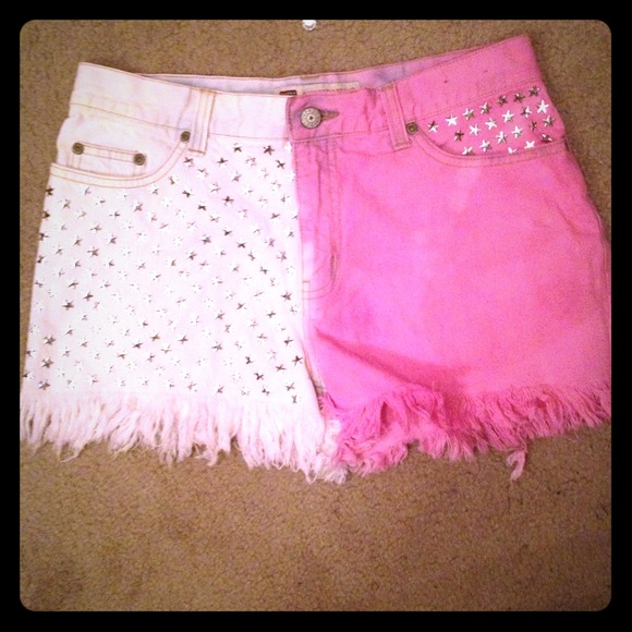 Pink and White Studded High Waisted Shorts