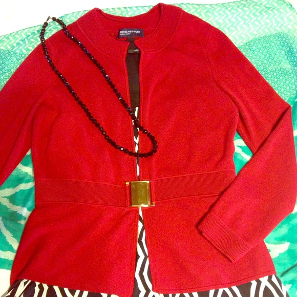 Sold!Jones of New York Red Cardigan w/ Gold Clasp