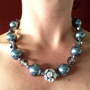 Grey faux pearl and rhinestone necklace