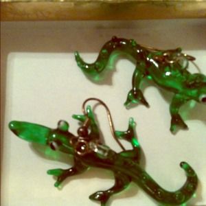 Adorable green  gator dangle earrings