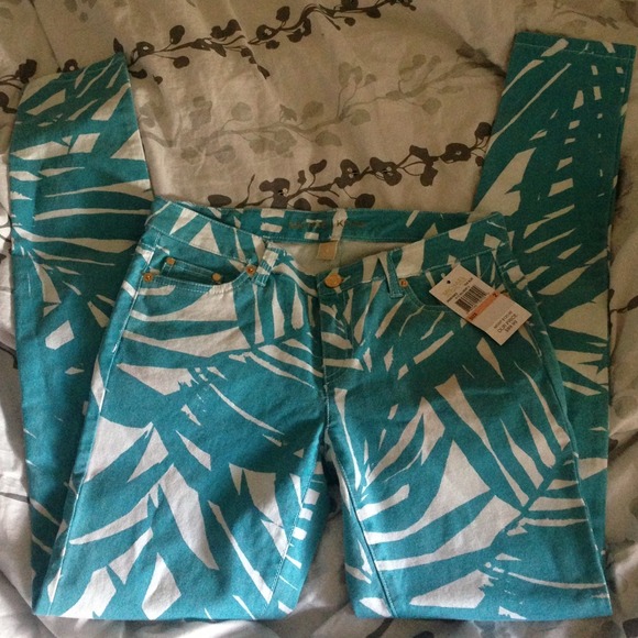 Michael Kors Tile Blue Palm Leaves Print Pants 2