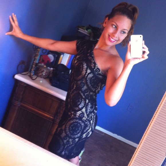 One Shoulder Black, Classy, Lace Dress *NO TRADES* - Picture 2 of 3