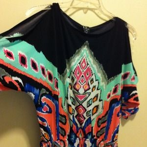Aztec printed cold shoulder tie waist dress.