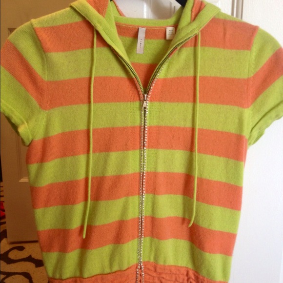 Cashmere striped hoodie with rhinestones