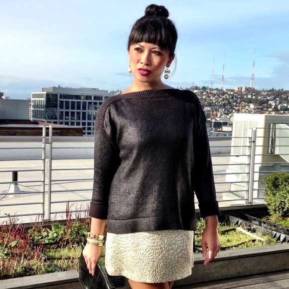 ❌ SOLD - Black waxed hi-lo boat neck sweater - Picture 3 of 4