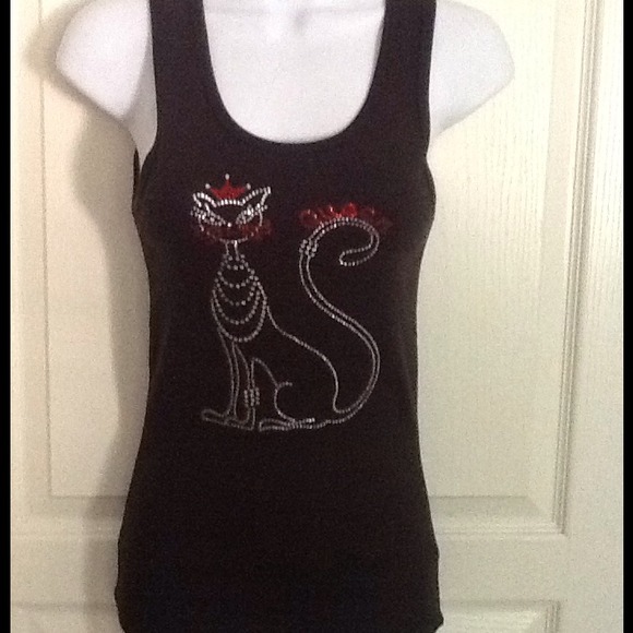 ADORABLE RHINESTONE CAT WIFE BEATER TANK. - Picture 1 of 2