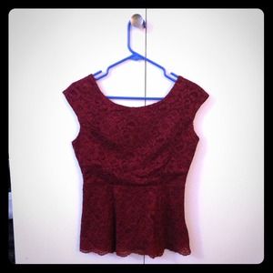 Maroon Embroidery Peplum Top