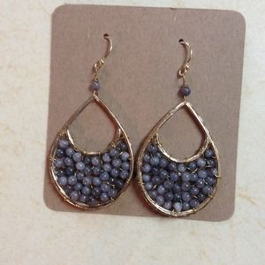 New, blue beaded gold tone earrings