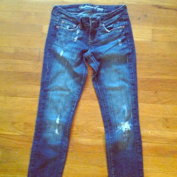 American eagle blue jeans slightly distressed.