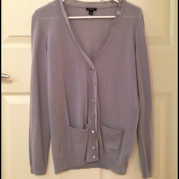 Periwinkle gray cardigan from Ann Taylor