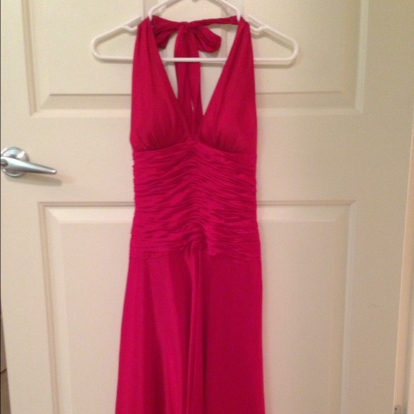 Red satin Cache halter dress