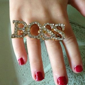 BOSS double finger ring with crystals
