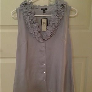 Ann Taylor Button-Down Ruffle Silk Blouse