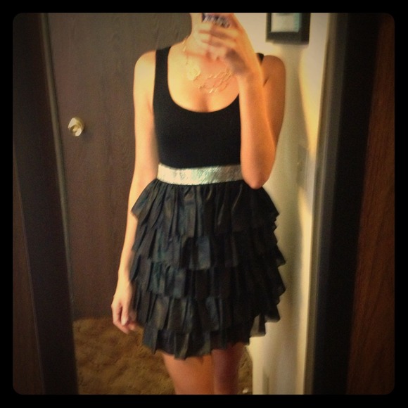 Black and gold ruffled dress
