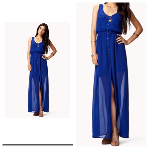 Royal Blue Chiffon Maxi Dress
