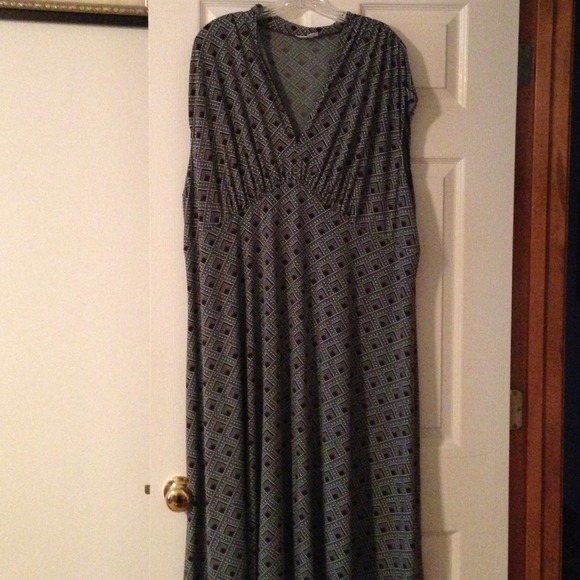 Teal and brown cap sleeve dress