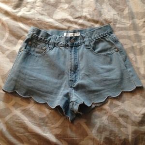 Mink Pink scalloped denim shorts