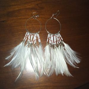 Urban Outfitters white feather earrings