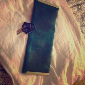 Green snakeskin clutch with silver earrings