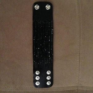 Gorgeous black leather and crystal cuff bracelet.