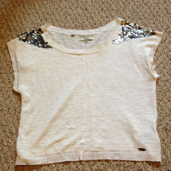 Cream Sequined Guess Top