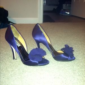 Satin Badgley Mischka Peep-Toe Pumps (purple)