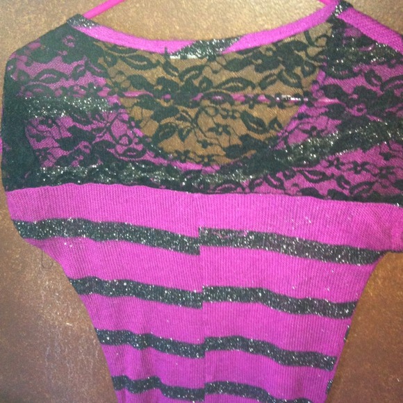 SOLD!!!!  Dark puple and black strip shirt - Picture 2 of 3