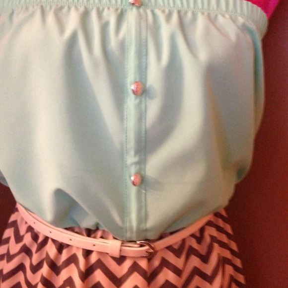 "Eden-Chev" day dress in mint & grey chevron! - Picture 3 of 4
