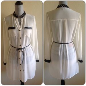 Sheer and Leather Blouse-  NWOT