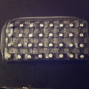 Black leather sequin wallet