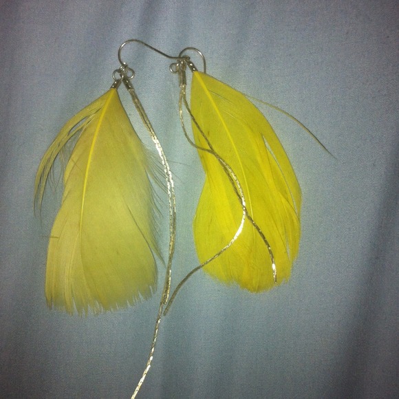 Yellow feather earrings
