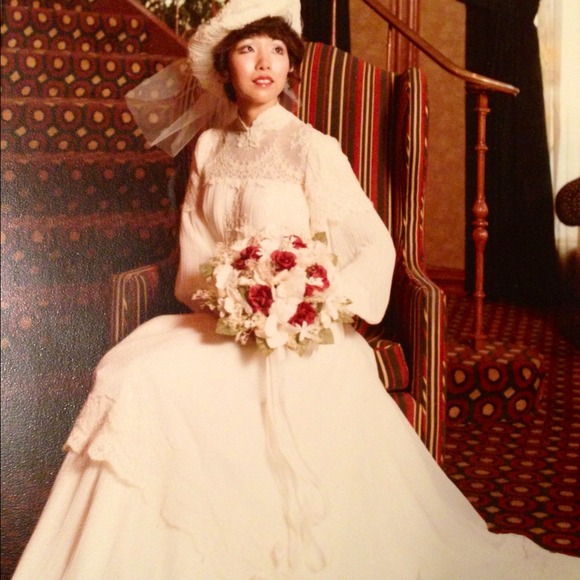 Vintage wedding gown and matching hat