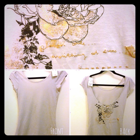 Scoop back tee shirt top grey with metallic print