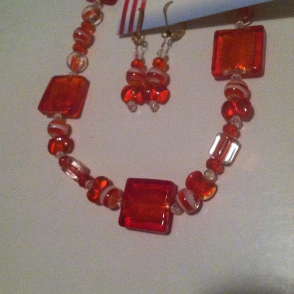 Orange Necklace and Earring Set - Picture 2 of 4