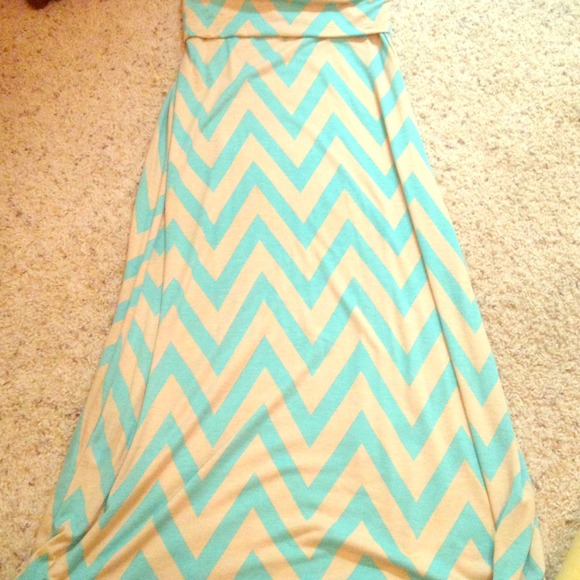 khloe Dresses & Skirts - Turquoise and Tan Chevron Maxi Skirt