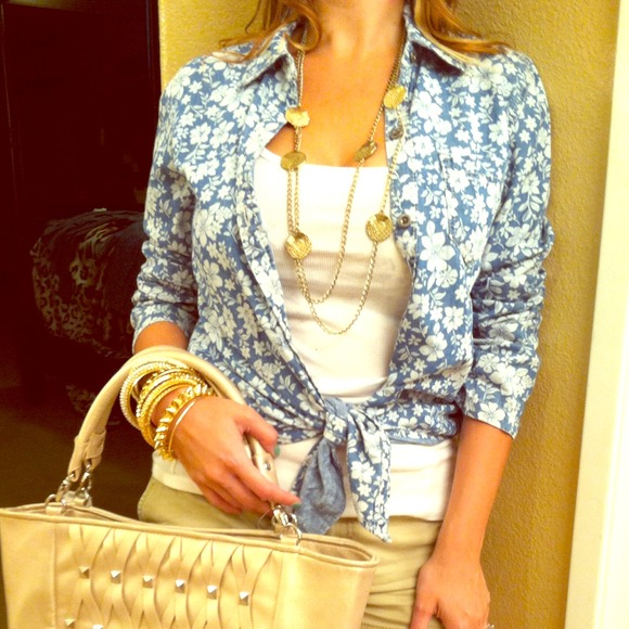 "Seven7" Denim Floral Shirt