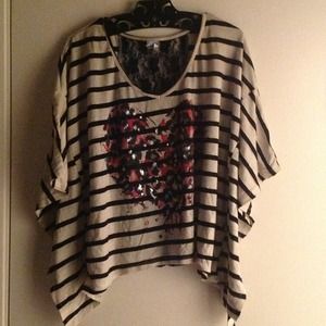 Striped top with leopard heart detail