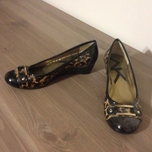 Animal print patent wedges