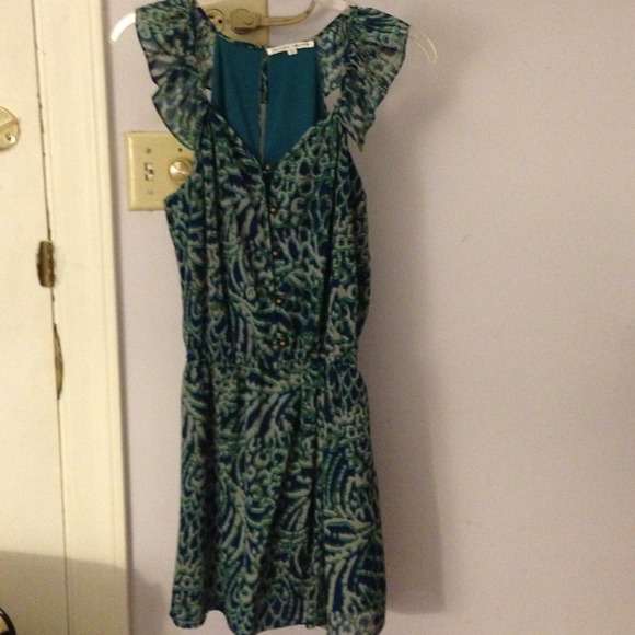 Green and blue print dress